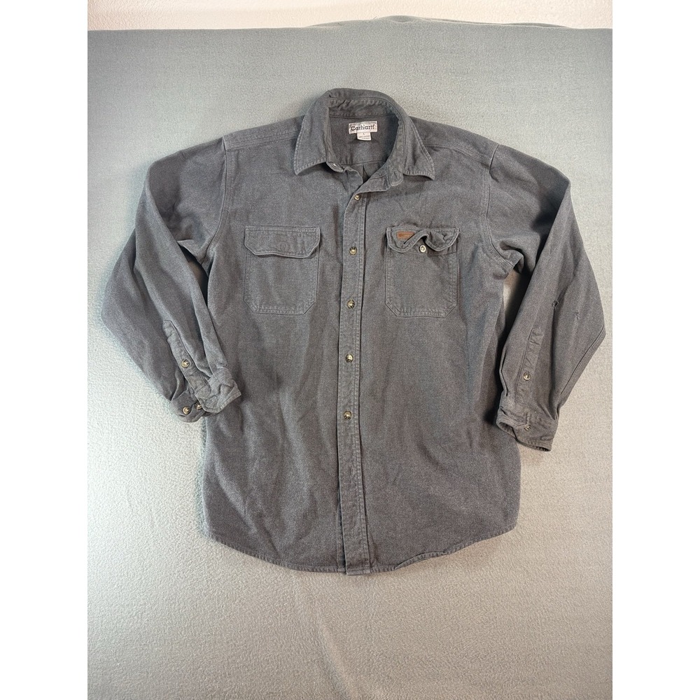 Carhartt Mens Large Gray Flannel Button Up Heavyweight Workwear Shirt S149CHH
